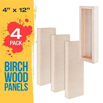 U.S. Art Supply 4" x 12" Unfinished Cradled Wood Panels for Painting, Gallery 1-1/2" Deep (4 Pack) -...