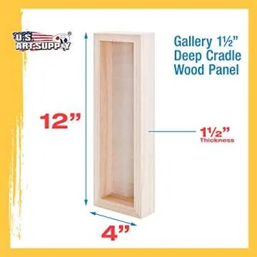 U.S. Art Supply 4" x 12" Unfinished Cradled Wood Panels for Painting, Gallery 1-1/2" Deep (4 Pack) - Artist Depth Wooden Wall Canvases - Mixed-Media Craft, Acrylic, Oil, Encaustic, Paint Pouring