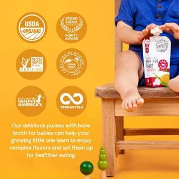 Serenity Kids 7+ Months Bone Broth Puree Made with Organic Veggies - Clean Label Project Purity Award Certified - 3.5 Ounce BPA-Free Pouch - Variety Pack - 6 Count - Baby Puree - Bone Broth for Babies