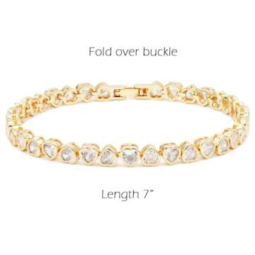 Lavencious Elegant 7" Tennis Bracelet Adorned with Sparkling Heart-Shaped AAA Cubic Zirconia for Wom...