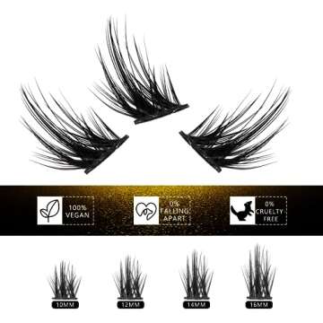 LANKIZ DIY Lash Extension, Lash Clusters Wispy, 10/12/14/16mm Mix Length C Curl Cluster Eyelash Extension, Natural Look Sparkle Wide Stem Individual Lashes