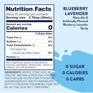 Jordan's Skinny Syrups Sugar Free Coffee Syrup, Blueberry Lavender Flavor Drink Mix, Zero Calorie Flavoring for Latte, Lemonade, Food and More, Gluten Free, Keto Friendly, 25.4 Fl Oz, 1 Pack