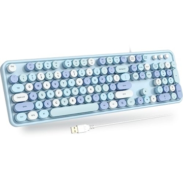 Atelus USB Wired Computer Keyboard - Retro Typewriter Keyboard - Full Size Office Keyboard with Numb...