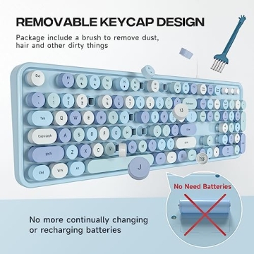 Atelus USB Wired Computer Keyboard - Retro Typewriter Keyboard - Full Size Office Keyboard with Number Pad, Caps Indicators, Foldable Stands, for PC Laptop Desktop Windows (Blue Colorful)