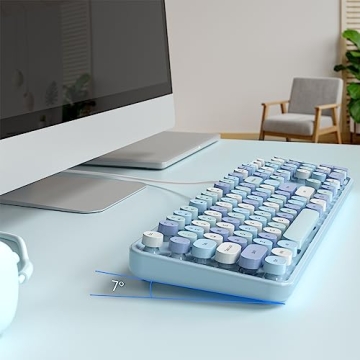 Atelus USB Wired Computer Keyboard - Retro Typewriter Keyboard - Full Size Office Keyboard with Number Pad, Caps Indicators, Foldable Stands, for PC Laptop Desktop Windows (Blue Colorful)