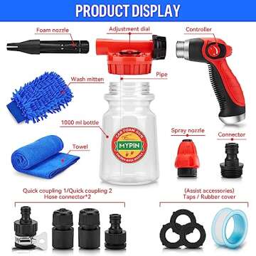 16 IN 1 Car Wash Foam Gun, Foam Cannon, Adjustable Hose Wash Sprayer with 2.5 to 6 Bars Foam Blaster...