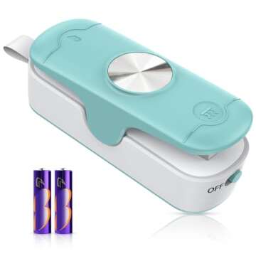 FEPPO Mini Bag Sealer With Cutter, Portable Food Sealer and Heat Sealing Machine For Chips, Snacks and Food Storage (Battery Included)