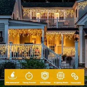JMEXSUSS 38.8FT Icicle Lights for Outside, 400 LED Icicle Christmas Lights Outdoor Indoor Plug in, Warm White Christmas Icicle Lights with Remote for Wedding House Fireplace Christmas Decorations