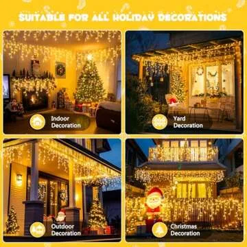 JMEXSUSS 38.8FT Icicle Lights for Outside, 400 LED Icicle Christmas Lights Outdoor Indoor Plug in, Warm White Christmas Icicle Lights with Remote for Wedding House Fireplace Christmas Decorations