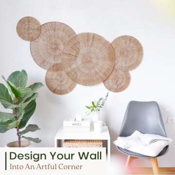 CHI AN HOME Wicker 23 Inch Jute Wall Decor Baskets, Set of 6 Extra Large Woven Jute Wall Plates, 23",21",15",13",12,10", Decorative Baskets for Wall Arts, Wall Hanging for Bedroom, Living Room, Office