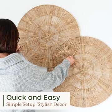 CHI AN HOME Wicker 23 Inch Jute Wall Decor Baskets, Set of 6 Extra Large Woven Jute Wall Plates, 23",21",15",13",12,10", Decorative Baskets for Wall Arts, Wall Hanging for Bedroom, Living Room, Office