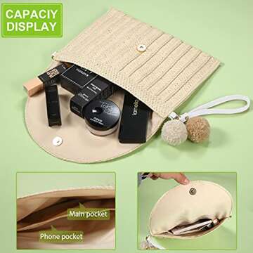 Frienda Straw Shoulder Bag Women Straw Clutch Crossbody Wallet(Creamy White)