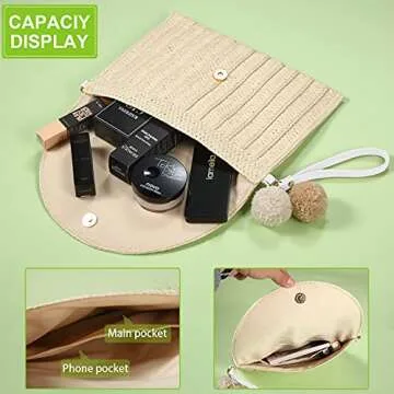 Frienda Straw Shoulder Bag Women Straw Clutch Crossbody Wallet(Creamy White)