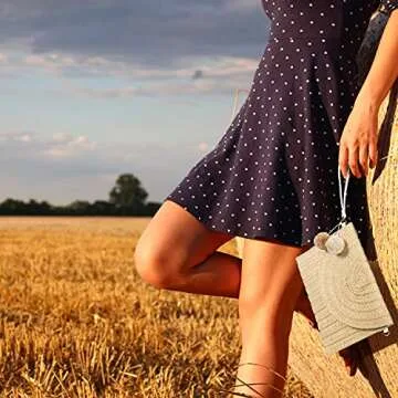 Frienda Straw Shoulder Bag Women Straw Clutch Crossbody Wallet(Creamy White)