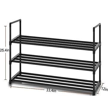 OYREL Shoe Rack, 3 Tier Shoe Organizer Shoe Storage 12-15 Pairs Strurdy Metal Shoe Rack for Closet, Free Standing Shoe Rack Organizer Entryway Shoe Holder Shoe Shelf Shoe Stand Shoe Tower Bedroom