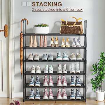 OYREL Shoe Rack, 3 Tier Shoe Organizer Shoe Storage 12-15 Pairs Strurdy Metal Shoe Rack for Closet, Free Standing Shoe Rack Organizer Entryway Shoe Holder Shoe Shelf Shoe Stand Shoe Tower Bedroom