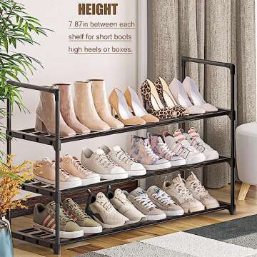 OYREL Shoe Rack, 3 Tier Shoe Organizer Shoe Storage 12-15 Pairs Strurdy Metal Shoe Rack for Closet, Free Standing Shoe Rack Organizer Entryway Shoe Holder Shoe Shelf Shoe Stand Shoe Tower Bedroom