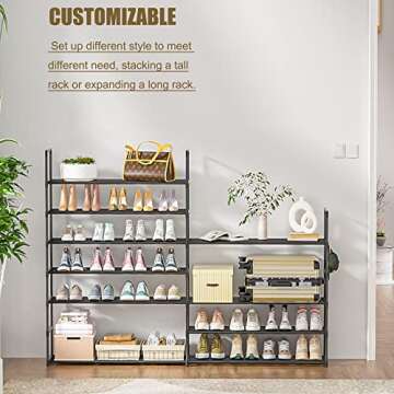 OYREL Shoe Rack, 3 Tier Shoe Organizer Shoe Storage 12-15 Pairs Strurdy Metal Shoe Rack for Closet, Free Standing Shoe Rack Organizer Entryway Shoe Holder Shoe Shelf Shoe Stand Shoe Tower Bedroom