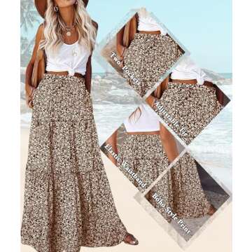 EARKOHA Womens Casual High Waist Tie Paisley Print Long Maxi Skirt with Pockets Floral Coffee Brown M