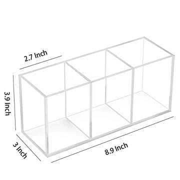 Acrylic Pen Holder for Desk 1/3/4 Compartments,Pencil Cup Stationery Organizer,Cosmetic Brush Storag...
