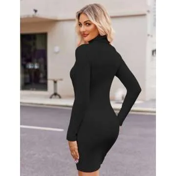 Zeagoo Long Sleeve Dress for Women Date Night Y2k Sweater Outfit Cocktail Bodycon Club Mini Short Tight Ladies Dresses,Black,Large