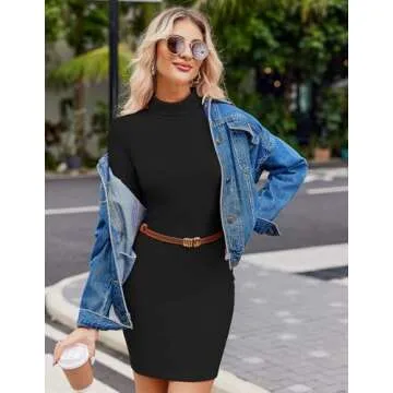 Zeagoo Long Sleeve Dress for Women Date Night Y2k Sweater Outfit Cocktail Bodycon Club Mini Short Tight Ladies Dresses,Black,Large