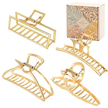Stylish 4 Pack Large Gold Hair Claw Clips for Women - Perfect for Thick Hair
