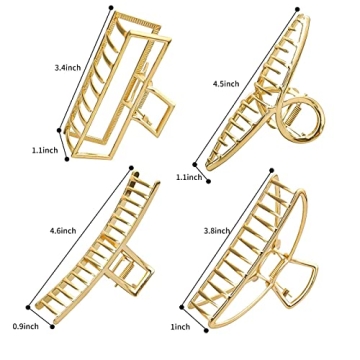 4 Pack Large Gold Hair Claw Clips for Women Thick Hair