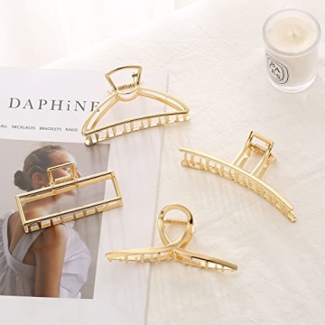 4 Pack Large Gold Hair Claw Clips for Women Thick Hair