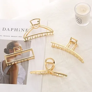 4 Pack Large Gold Hair Claw Clips for Women Thick Hair