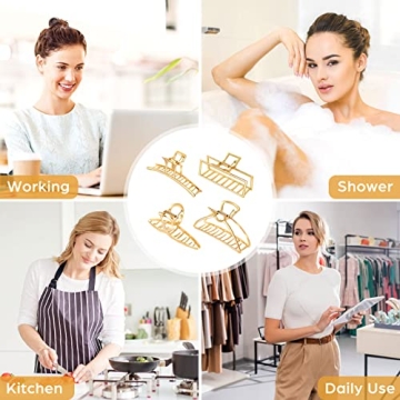 4 Pack Large Gold Hair Claw Clips for Women Thick Hair