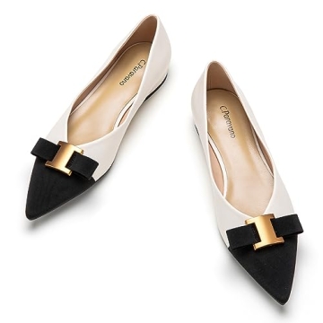 C.Paravano Women's Elegant Flats | Soft Leather Pointed Toe Slip-On Shoes in White