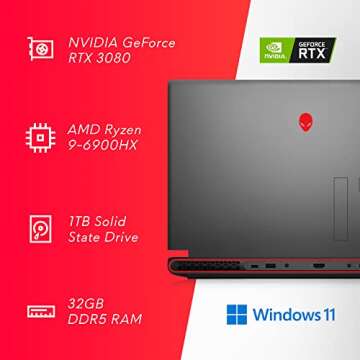 Alienware M17R5 Gaming Laptop - 17.3-inch FHD 480Hz Display, AMD Ryzen 9-6900HX, 32GB DDR5 RAM, 1TB SSD, NVIDIA GeForce RTX 3080 GDDR6, Windows 11 Home, 1 Year Support - Dark Side of the Moon, Black