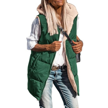PRETTYGARDEN Womens 2025 Fall Reversible Vests Sleeveless Fleece Jacket Zip Up Hoodie Pockets Long W...