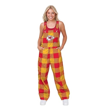 FOCO Kansas City Chiefs NFL Womens Plaid Bib Overalls - L