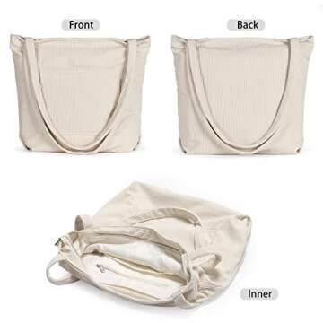 WantGor Women Corduroy Tote, Large Shoulder Hobo Bags Casual Handbags Big Capacity Shopping Purses W...