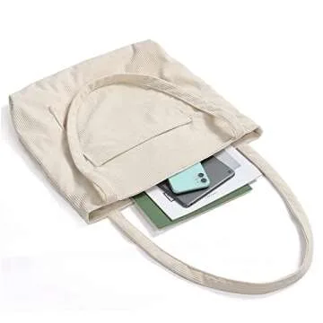 WantGor Women Corduroy Tote, Large Shoulder Hobo Bags Casual Handbags Big Capacity Shopping Purses Work Bag (Beige)