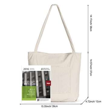 WantGor Women Corduroy Tote, Large Shoulder Hobo Bags Casual Handbags Big Capacity Shopping Purses Work Bag (Beige)