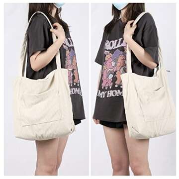 WantGor Women Corduroy Tote, Large Shoulder Hobo Bags Casual Handbags Big Capacity Shopping Purses Work Bag (Beige)