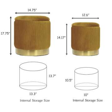 YYW HOME Round Ottoman with Storage - Yellow Storage Ottoman for Living Room, Round Storage Ottoman for Kids Room,Dorm Ottoman with Storage, Vanity Chair for Bedroom,Set of 2 Velvet Ottoman