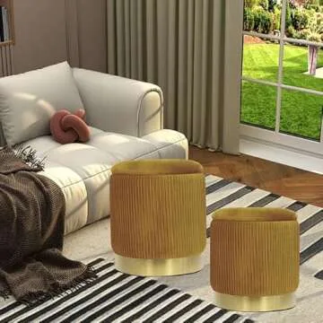 YYW HOME Round Ottoman with Storage - Yellow Storage Ottoman for Living Room, Round Storage Ottoman for Kids Room,Dorm Ottoman with Storage, Vanity Chair for Bedroom,Set of 2 Velvet Ottoman