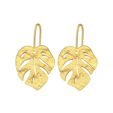 Nancita Monstera Leaf Earrings - Palm Leaf Drop Earrings - Vintage Monstera Leaves Earring - Jewelry Gift (gold)