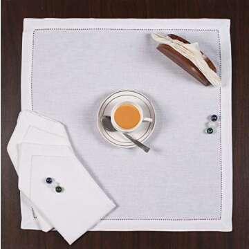 Decorative Cloth dinner Napkins With Hemstitched-Flax Cotton -White color,20x20,Wedding / Cocktails Napkins, Mitered Corners,Machine Washable, Set of12