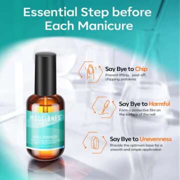 modelones Nail Primer, 15 ml Acid Free No Lift Nail Prep Dehydrator Bond Primer, Hema-Free Nail Bond...