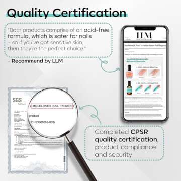 modelones Nail Primer, 15 ml Acid Free No Lift Nail Prep Dehydrator Bond Primer, Hema-Free Nail Bonder for Gel Nail Polish Nail Supplies Set