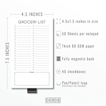 Evercio Magnetic Grocery List Notepad for Fridge