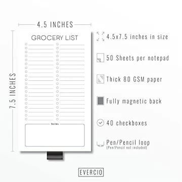 Evercio Magnetic Grocery List Notepad for Fridge