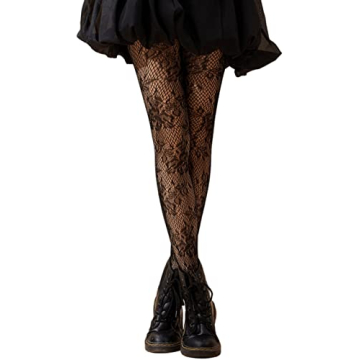 SHENHE Women's Patterned Fishnet Tights High Waist Pantyhose Floral Stockings Black One Size