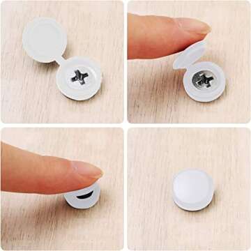 Hotop 100 Pieces Hinged Screw Cover Caps Plastic Shutter Fold Screw Snap Covers Washer Flip Tops(Small,White)