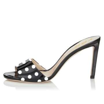 YDN Women Open Toe High Heel Sandals - Sexy Stilettos Pumps Slip On Mules Black Polka Dot